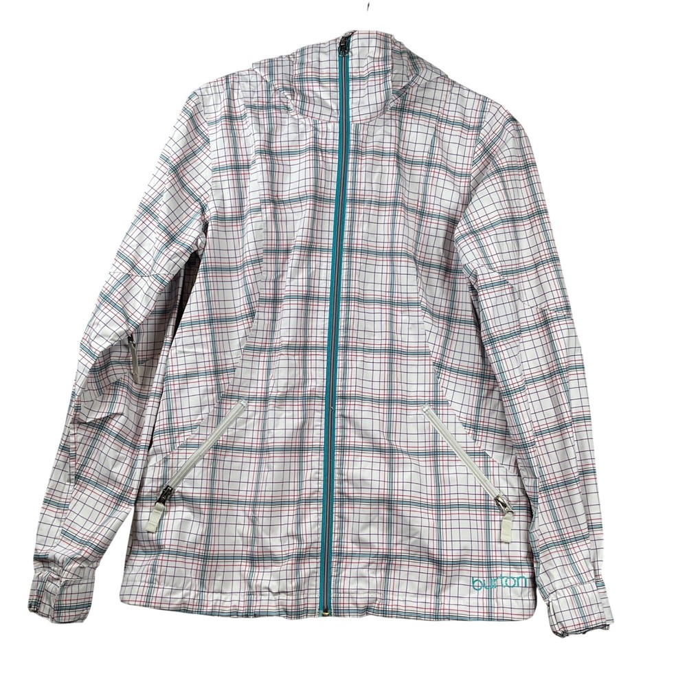 Burton Dryride Snowboard Jacket Womens Small White Plaid Cool Flavors Hooded